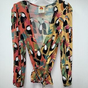Farm Rio X Anthropologie Women's Shirt S Toucan Wrap Festive Multicolor Boho Top
